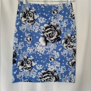 Talbots Blue Print Floral Spring Straight Skirt Size 8